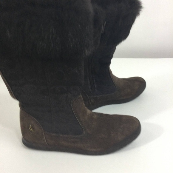Coach Talen Suede Quilted Brown Rabbit Fur Cuff Snow Bunny Winter Boots 6.5M - Picture 8 of 10